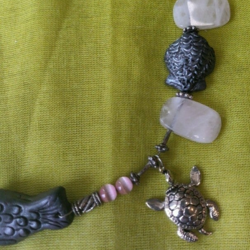 Beach Tropical Ocean Statement Necklace Sea Turtle Rose Quartz